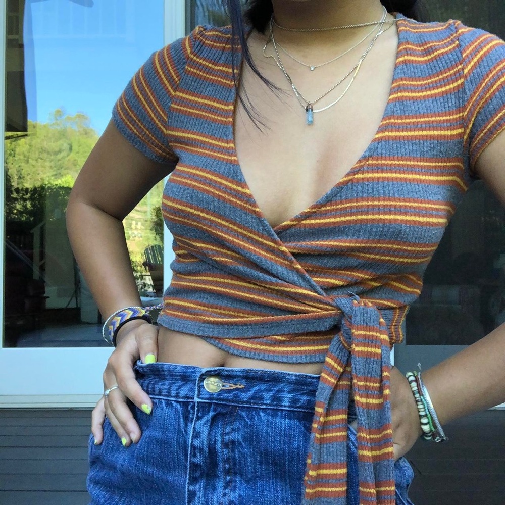 Urban outfitters Striped Wrap Top with Tie Detail